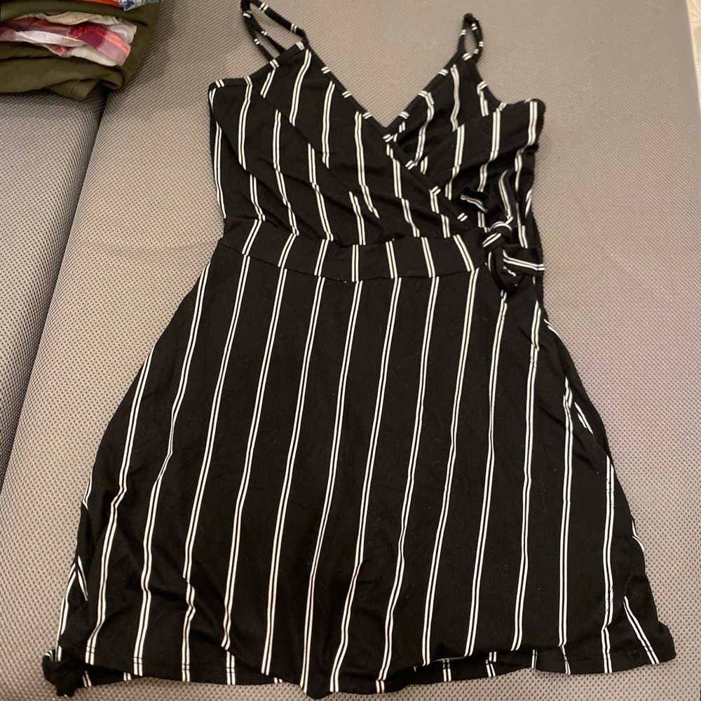 Windsor black and white stripped wrap romper